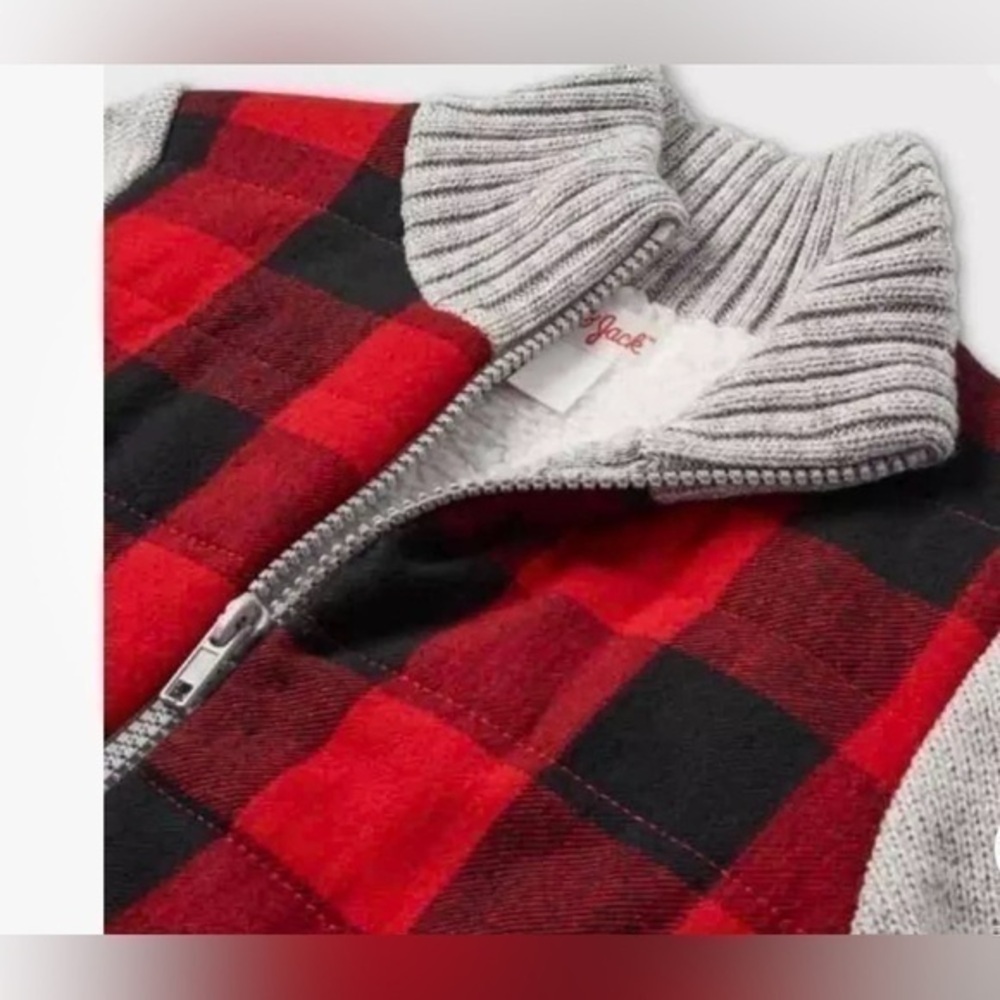 Cat & Jack Toddler Red Black Buffalo Check Knit Zip-Up Sweater Cardigan Sz 3T